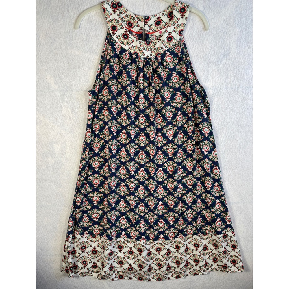 Boden Navy Floral Medallion Print High Neck Viscose‎ Shift Dress US 6R UK 10R